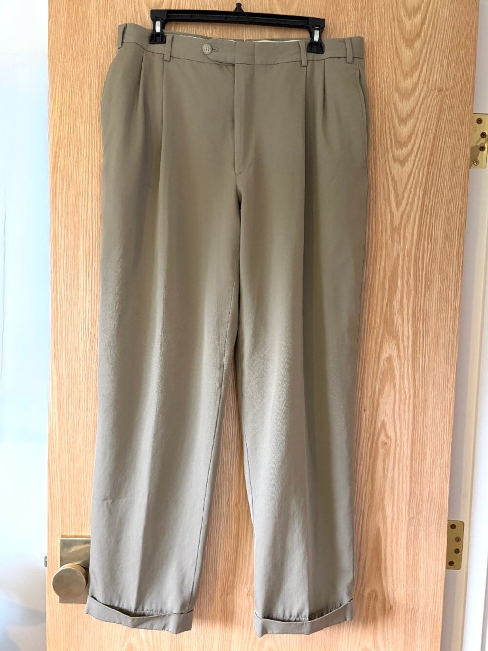 Vintage Wool Grandpa Trousers 35xR Beige Tan Pleated Dress Pants Made in USA - Picture 2 of 7
